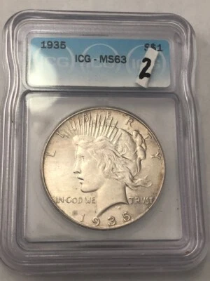 1935 white choice BU PEACE U.S. silver dollar. ICG MS63.    #2 - Image 1 of 4