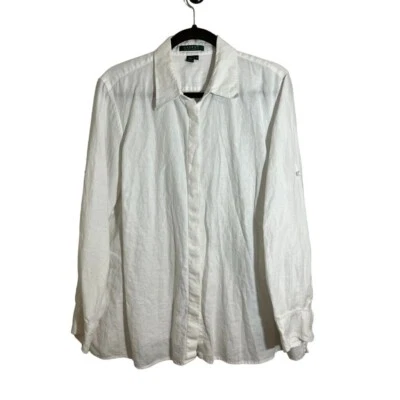 Ralph Lauren Linen Top 1X White Preppy Neutral Minimalist Summer Retro 80s - Image 1 of 4