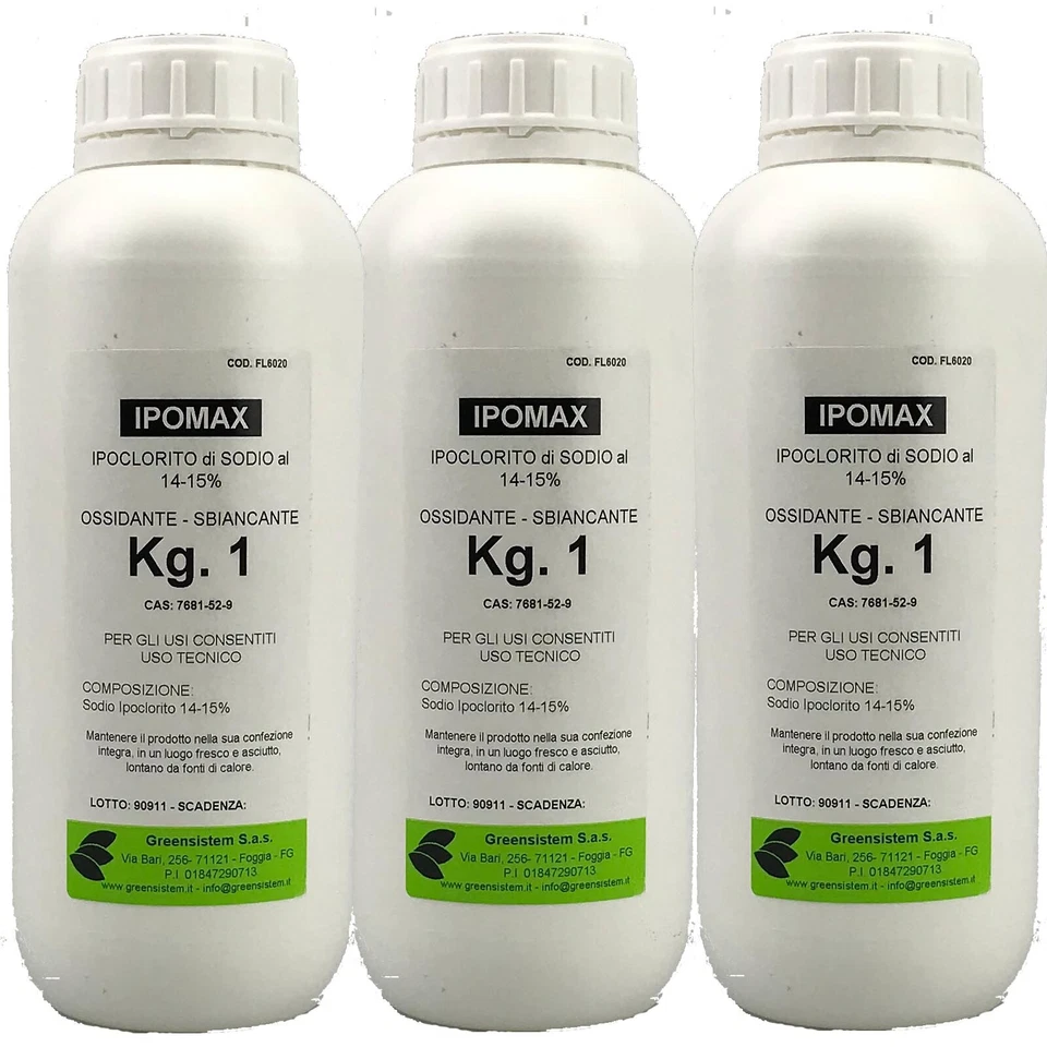 3 IPOMAX DA KG. 1 - IPOCLORITO DI SODIO 14-15% - CLORO LIQUIDO - Immagine 1 di 1
