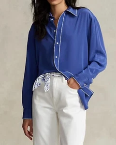 Polo Ralph Lauren Damen Maulbeerseide Hemd in Royal Navy Größe M Neu mit Etikett $ 348 - Bild 1 von 13