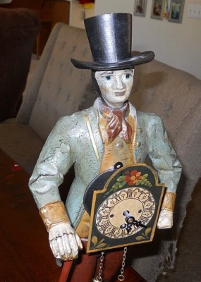 "The Clock Peddler" Vtg. Dutch JVE Painted Cast Iron Gentleman Top Hat & Cane - Image 1 of 4