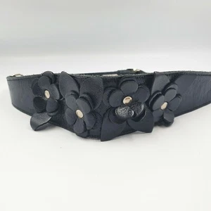 Hide NZ Size S Black Patent Leather Waist Belt Floral Rosettes - Picture 1 of 6