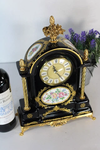 Vintage Cobalt blue t limoges marked porcelain mantel clock floral decor Cover