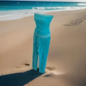 Juicy Couture M Vintage Y2K Terry Luxury Aqua Romper/Playsuit/Beach Coverup Sexy - Picture 1 of 16