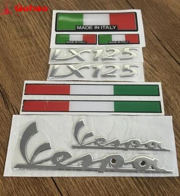 9x Set SILVER FAIRING BADGE ITALY STICK DECALS FOR PIAGGIO VESPA VLX 125 LX125 - Image 1 of 4