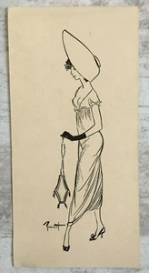 Encre élégante au chapeau entourage de René Gruau (1909-2004) Mode Paris France - Imagen 1 de 9