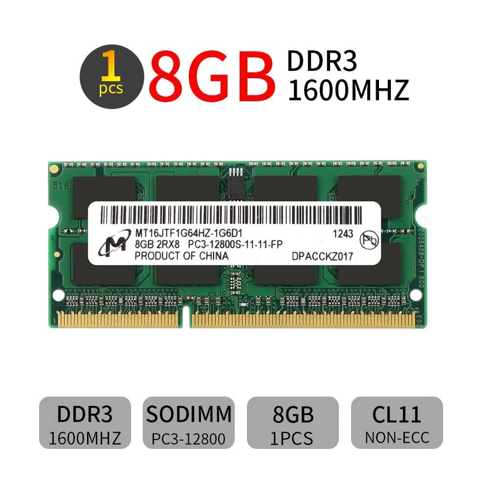 Micron 8GB 4GB 2G DDR3 1600MHz PC3-12800S 204Pin SODIMM Laptop Memory RAM AU LOT - Image 1 of 4