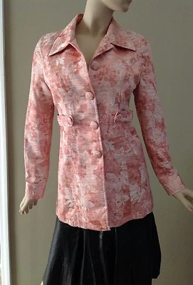 Chaqueta gabardina larga Arden B rosa brillo metálico patrón floral talla M Foto 1 de 4