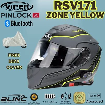 VIPER RS-V171 MOTORRAD KLAPPHELM MIT BLINC BLUETOOTH HELM PINLOCK ECE ACU GELB - Bild 1 von 4