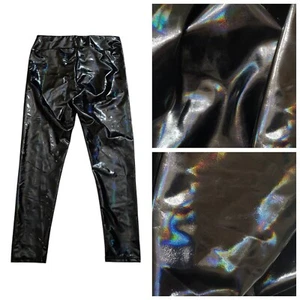 Holographic Patent Faux Leather High-Rise Stretch Leggings Womens Med Black NEW - Picture 1 of 15