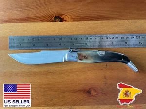 4.3" Stainless Steel Blade Spanish Navaja Pocket Knife Bull Horn Scales - Spain - Picture 1 of 11