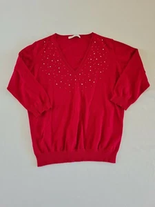 Ladies Jumper M&S 16 Petite V Neck Beaded Pink 3/4 Sleeve 6214 - Picture 1 of 11