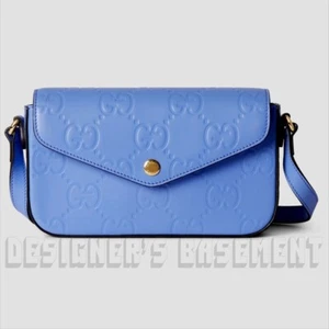 GUCCI blue GG Calf leather Super Mini Shoulder Bag pochette Crossbody bag NWT - Picture 1 of 7