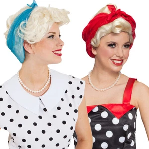 50er Rockabilly Perücke mit Tuch Blonde Kurzhaarperücke Rock'n'Roll Vintage Look - Bild 1 von 8