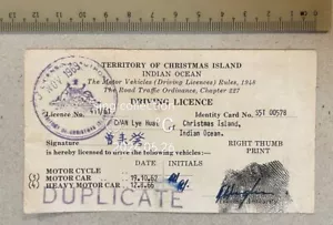 1969 Territory Of Christmas Island driving licence , Chinese driver - Picture 1 of 2