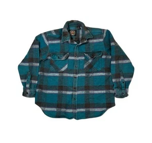 Mountain Crest Blue Green Plaid Flannel Long Sleeve Button Up - Picture 1 of 3