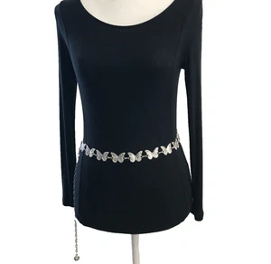 Women's Chain Belt One Size Silver Butterflies Metal Retro Casual Jeans Dress - Picture 1 of 13