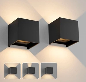 Juego de 2 luces de pared LED para exteriores negras cableadas impermeables arriba abajo modernas - Imagen 1 de 5