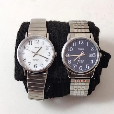 Timex Easy Reader Watches Lot of 2 Mens Indiglo Date WR30M Expansion TW2U08800 - Image 1 of 4