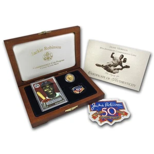 1997 Gold $5 Commem Jackie Robinson Pf Legacy Set (w/Box & COA) - Picture 1 of 6