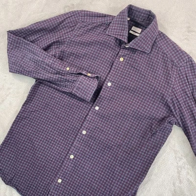 Luciano Barbera Shirt Men Small Plum Grey Check Pearl Buttons Made in Italy - Image 1 of 4
