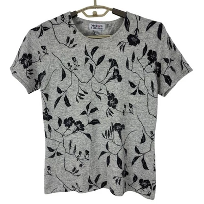 Suéter Vintage Años 90 Gris Floral Manga Corta Nylon Angora - Style&Co. Colección Foto 1 de 4