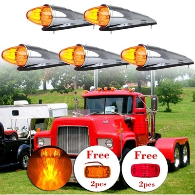 5x For Peterbilt 17 LED Amber Torpedo Cab Marker Top Light + Free Side Marker - Image 1 of 4
