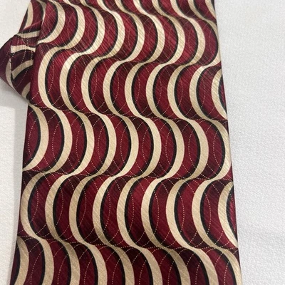 Irvine Park XL 100% Silk Necktie Maroon and Gold Waved Diagonal Stripes - Image 1 of 4