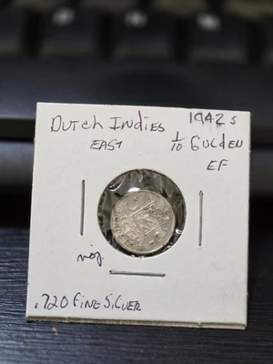 1942  Netherlands East Indies 1/10 Gulden - Silver - Dutch Indonesia - Image 1 of 3