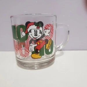 Disney Mickey Miuse Clear Ho Ho Ho Glass Vintage Anchor Hocking Mug - Picture 1 of 10