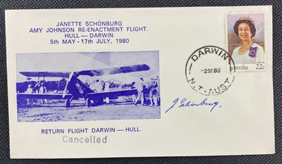 1980 Amy Johnson Re-Enactment Flight Hull-Darwin SIGNED Pilot Janette Schönburg - image 1 of 2