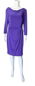 LAUREN RALPH LAUREN Womens Size 14P Purple Cowl Neck Ruched Long Sleeve Dress - Picture 1 of 8