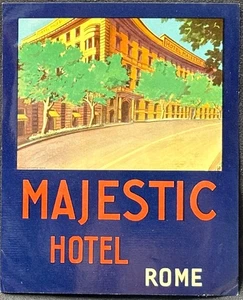 MAJESTIC HOTEL ROM - ITALIEN VINTAGE GEPÄCKETIKETT - SOMMER STRASSENANSICHT - Bild 1 von 2