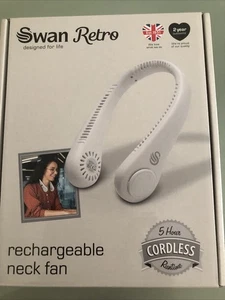 Swan Retro Portable Neck Fan USB Rechargeable 5 Speed 1200mAh Travel 5 hrs LED - Picture 1 of 6