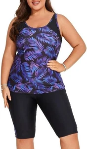 Hanna Nikole Plus Size Tummy Control Tankini Swimsuit Knee Length Shorts UK 32 - Picture 1 of 6