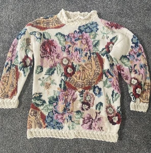 knitted by Hand floral sweater woman size M by Jennifer Reed - Picture 1 of 10