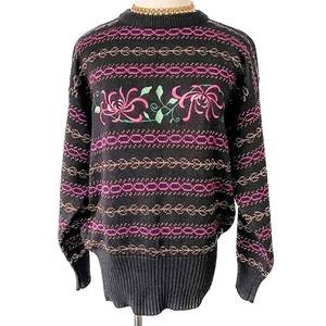 Vintage wool blend floral embroidered metallic sparkle crewneck sweater size M - Picture 1 of 7