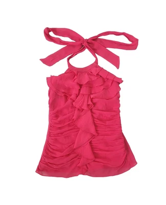 Top halter con volantes acanalados 100 % seda Y2k Express talla 2 rosa Barbie hada coqueta Foto 1 de 4