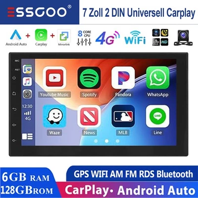 2 DIN 6+128G Android 14 Autoradio Bluetooth 4G Apple Carpaly GPS Navi Kamera RDS - Bild 1 von 4
