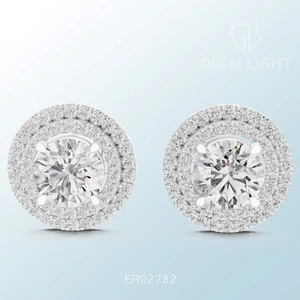 2.68TCW IGI zertifizierte Diamant Doppel Halo Ohrstecker rund Lab gezüchtet 14k Gold - Bild 1 von 12