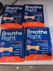 ¡Nuevo y precintado! 4 Cajas de Tiras Nasales Breathe Right Extra Fuerte Bronceado 26ct CADA UNA - Imagen 1 de 1