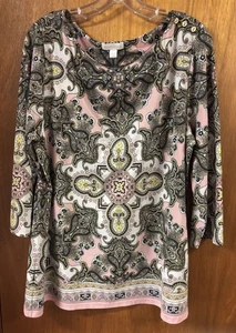 Pink & Black Paisley Charter Club Tunic Top Sz XL Nylon Spandex  - Picture 1 of 7