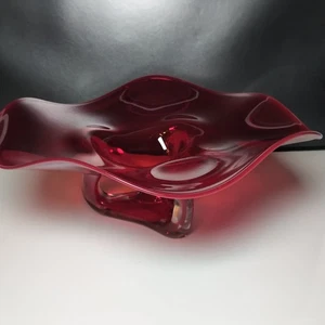 Obstschale Vintage Rot Designerschale Kristall Glas Dekoschale mit Standfuß 34cm - Bild 1 von 4