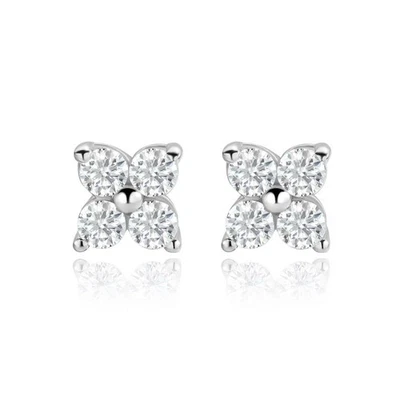 Real Round Moissanite Flower Stud Earrings 925 Sterling Silver 18K Gold Plated - Image 1 of 4