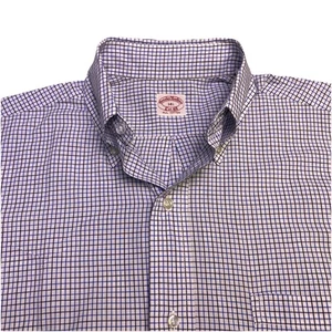 70er Brooks Brothers Hemd 14,5 Herren S/S 6 Button Down blau grafisch kariert sehr guter Zustand - Bild 1 von 9