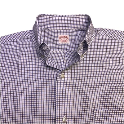 70s Brooks Brothers Shirt 14.5 Mens S/S 6 Button Down Blue Graph Check VGUC - Image 1 of 4