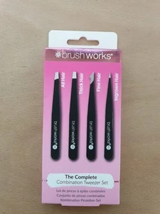 (7) Brushworks 4-teiliges Kombi-Pinzetten-Set, schwarz, neu - Bild 1 von 2