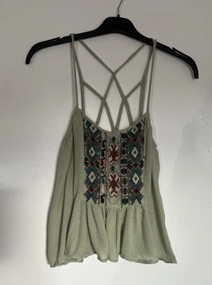 Ecote Gorgeous Green Sleeveless Embroidered Bohemian Top Boho Flowy Small Size - Image 1 of 4