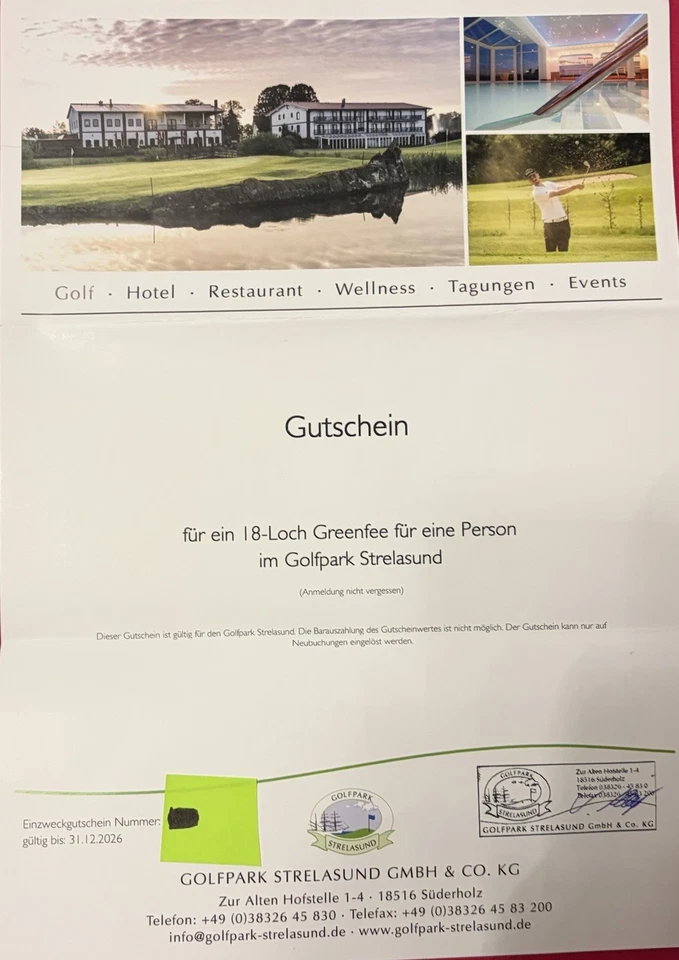 18 Loch Greenfee Gutschein Golfpark Strelasund Golf - Bild 1 von 1