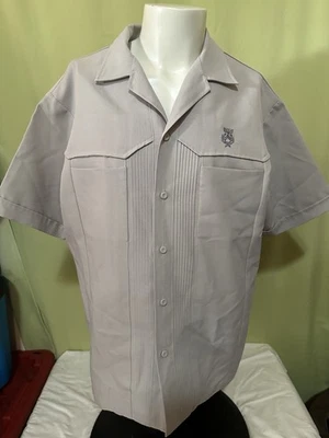 Vintage Iolani Executive Men's Gray Beige Polyester Hawaiian Shirt Size Large - Image 1 of 4